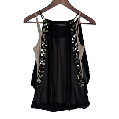 Lulumari女式小号黑色棕褐色分层装饰背心 — 第 1/4 张图片