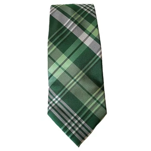 Express necktie Men’s 3.5” Green Plaid Tartan 100% Silk Holiday Whimsy Vintage - Picture 1 of 6
