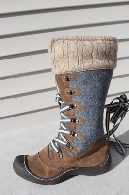 Botas Mukluks Ginny inverno neve impermeável pele sintética camurça malha com cadarço alto tamanho 7 - Imagem 1 de 4