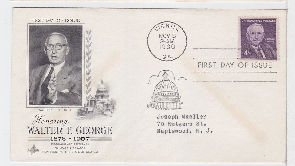 TurtlesTradingPost- Walter F. George, Senator-1960 #1170 FDC Artcraft Cachet - Image 1 of 1
