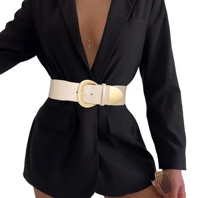Women Wide Elastic Waist Belt for Fit waist size 28"-33" Light Beige(gold) - Image 1 of 4