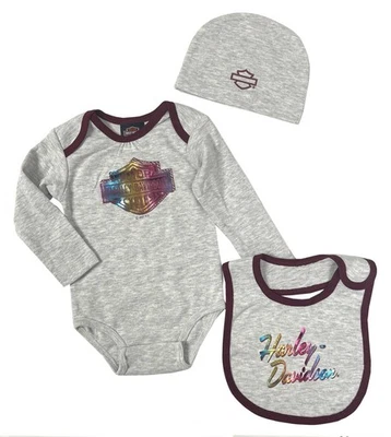 Harley-Davidson Juego de 3 enredaderas metálicas coloridas para bebés niñas recién nacidos - Gris Foto 1 de 2