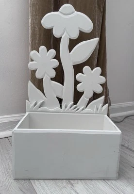"Caja de regalo organizadora de almacenamiento de flores blanca grande hecha a mano de madera 10""x18""" Foto 1 de 4