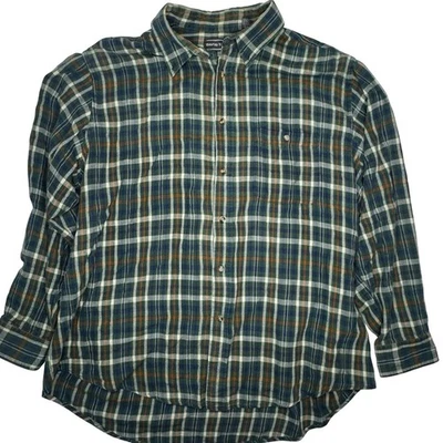 Camisa de franela David Taylor 2XL verde azul manga larga a cuadros 100 % algodón para hombre Foto 1 de 4