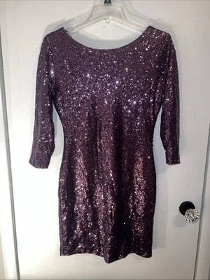 Vestido corto de fiesta para mujer Gianni Bini con lentejuelas púrpura L Foto 1 de 4