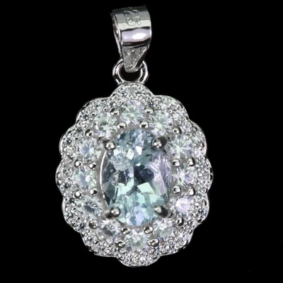 Colgante de plata de ley 925 ovalado aguamarina 7x5 mm joyas de piedras preciosas naturales Foto 1 de 4