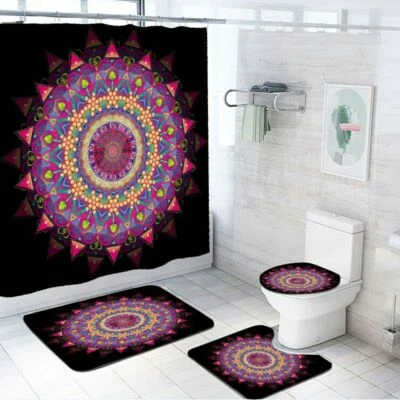Antiguo Mandala Impermeable Cortina de Ducha Antideslizante Alfombra de Baño Tapa de Inodoro Juego de Cubierta Foto 1 de 4