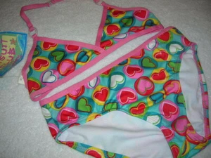 Girls swimsuit pink two piece bathing suit hearts Swim Medium or Large - Picture 1 of 9