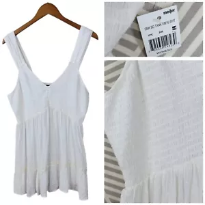 NEW Boho Top Shirred White Tank Plus Size 1X Sleeveless Swiss Dot Lace Trim - Picture 1 of 7