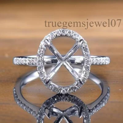 Anillo de boda de plata de ley 925 de 10x8 mm de corte ovalado semi montura Foto 1 de 4