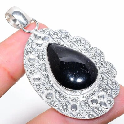 Colgante de joyería de plata de ley 925 con piedras preciosas hechas a mano de piedra solar púrpura 2,40" F566 Foto 1 de 4