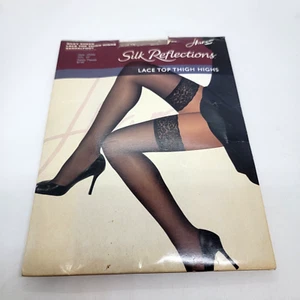NOS HANES Silk Reflections Lace Top Thigh Highs SIZE EF Sandal Foot Barely There - Picture 1 of 2