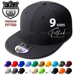Premium Solid Fitted Baseball Cap Hat Blank Plain Flat Bill 9-Sizes Trucker II