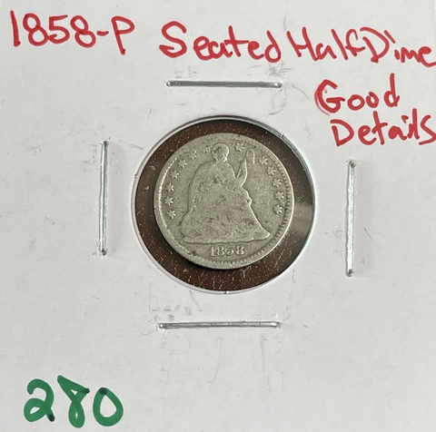 1858 P Seated Liberty Half Dime 5c Philadelphia Good Details Cover