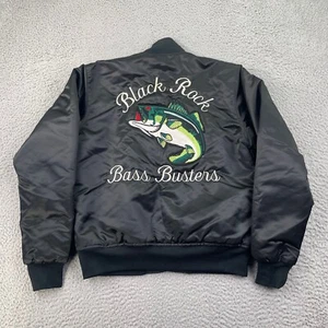 Game Sportswear Satin Jacket Men Medium Black Rock Bass Fishing Vintage Made USA - Picture 1 of 15