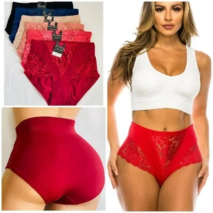 6 Pack Women High Waisted Light Tummy Control Lace Girdle Brief Panties 57 S-4XL - Picture 1 of 10