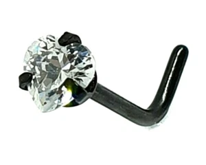 Perno naso cuore 3 mm zirconi titanio nero 20 g (0,8 mm) L piegato puntone pi... - Foto 1 di 6
