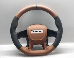 STEERING WHEEL For DAF XF106 FLAT CUSTOM NEW LEATHER BROWN BLACK + Other Variant - Picture 1 of 5