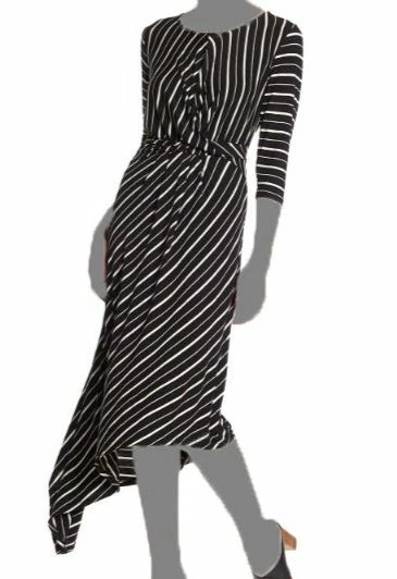 Vestido Bobeau Feminino Preto Branco Longo Manga 3/4 Bainha Assimétrica Tamanho XS $150 - Imagem 1 de 1