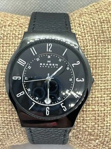 Skagen 233XLTMB Men's Black Leather Strap Analog Dial Quartz Wrist Watch AEA208 - Picture 1 of 11