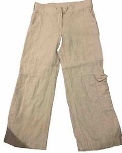 Orvis 100%linen Solid Oatmeal Wide Leg Pockets All Over And Belt Loops - Picture 1 of 10