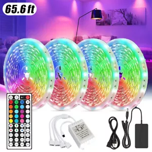 66ft Flexible 3528 RGB LED Strip Light Remote Fairy Light Christmas Room Decor - Picture 1 of 15
