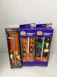Vintage Pumpkin Time Halloween Pumpkinhead witches  Taper Candles 10" set 90s - Foto 1 di 5