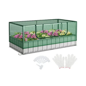 Galvanized Raised Garden Bed with Greenhouse Cover - Color: Green - Picture 1 of 5