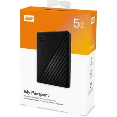 WD 5TB External Hard Drive My Passport Black USB 3.2 New, Factory Sealed - Image 1 of 4