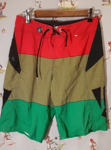 ๐ Volcom Board Shorts Men Sz 28x11 Green Yellow Red w/ Mesh Logo Surf - Picture 1 of 11