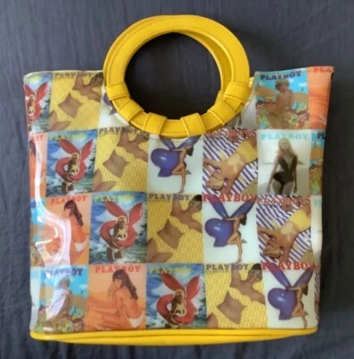 Vintage Playboy bag/purse. PVC yellow/multi bunny collage, 60s inspired, RARE! - Image 1 of 4