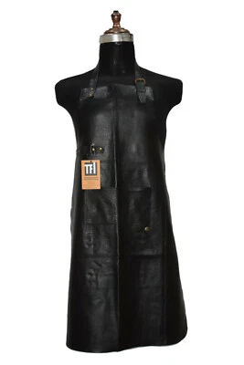 Negro Cuero Auténtico Delantal Carnicero -cook -bbq -para Cocinar - Imagen 1 de 3