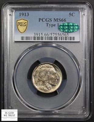 1913 Type 1 Buffalo Nickel 5C PCGS MS 66 CAC - Image 1 of 4