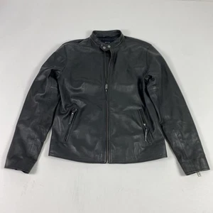 Lucky Brand Black Label Jacke Herren Medium schwarz Lammleder Moto Zip - Bild 1 von 11
