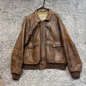 Vintage 1980s Aeropostale Brown Leather Bomber Jacket Size 46 READ!!! - Picture 1 of 14