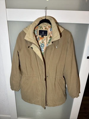London Fog Women's M Tan Jacket Zipper Snap Button Floral Lining - Image 1 of 4
