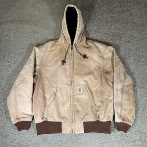 Vintage 90s Carhartt Tan Hooded Active Jacket Blanket Lined Faded Men’s Size L - Bild 1 von 18