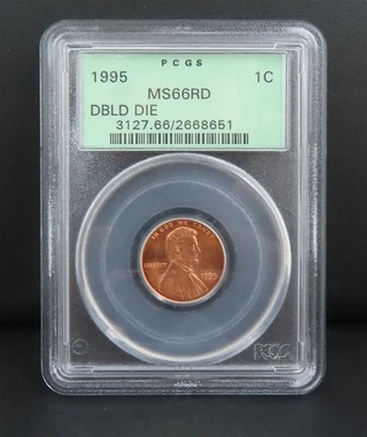 1995 PCGS MS66 Red Double Die Lincoln Cent In Old Green Holder - Image 1 of 2