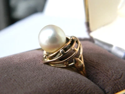 Винтажное кольцо из розового золота 12 карат с культивированным жемчугом - Изображение 1 из 4