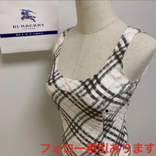 Abito Burberry blu etichetta check bianco senza maniche primavera estate 36