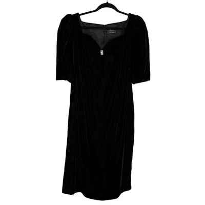 Винтажный 80-х Cachet оболочка платье бархата со стразами Puff рукав фея гранж размер 16 - Изображение 1 из 4