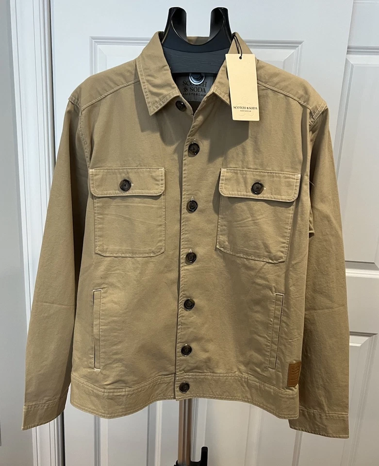 Chaqueta de camionero de lona Scotch & Soda travertino para hombre talla M mediana marrón nueva con etiquetas Foto 1 de 4