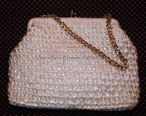 Vintage Woven Raffia & Clear Beaded Fun Handbag Made in Japan - Bild 1 von 6