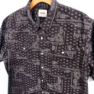 Camicia Wrangler Pearl Snap manica corta XXL marrone designer tasca paisley - Foto 1 di 11
