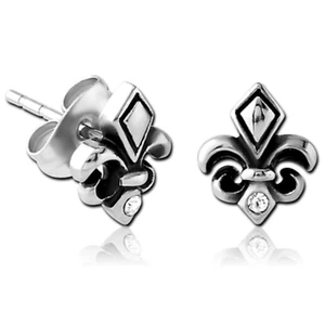 Ohrstecker LILIE Fleur de Lys mit Kristall Ohrschmuck Ohrpiercing Edelstahl 316L - Bild 1 von 2