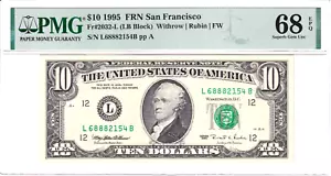 1995 $10 FRN San Francisco PMG Superb Gem Uncirculated 68EPQ #L68882154B - Picture 1 of 2