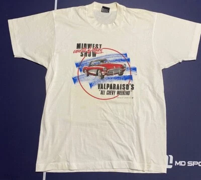 Camisa blanca vintage Corvette y Chevy Midwest Show puntada única 1987 grande EE. UU. Foto 1 de 4