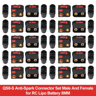 10Pairs 8MM Anti-Spark Connector Kits Male And Female for RC Lipo Battery QS8-S - Image 1 of 4