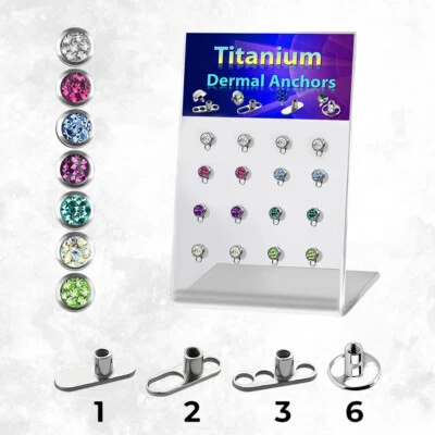 Soporte en L 32 piezas 16 Base 16 tapas Titanio Anclaje dérmico Ferido Pegado Multi Gemas Foto 1 de 4