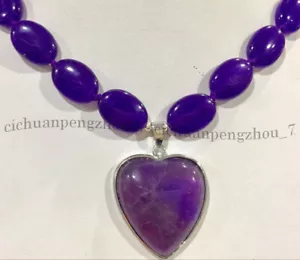 Natural 13x18mm Purple Amethyst Oval Gems Beads Heart Pendant Necklace 14-32'' - Picture 1 of 16